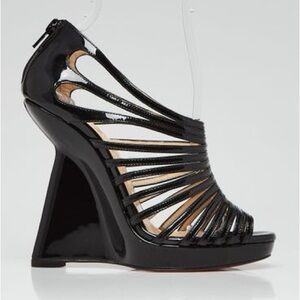 Christian Louboutin Disqueen 120mm cage wedge in black patent leather size 7